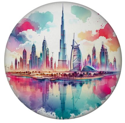 Dubai Magnet rund Exklusiver Dubai Magnet für Souvenir-Sammler Wahrzeichen Wolkenkratzer-Architektur Städtische Skyline Orient-Charme aus dem Nahen