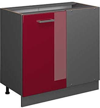 Vicco Eckschrank R-Line, Bordeaux Hochglanz/Anthrazit, 86 cm, AP Anthrazit