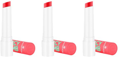 essence JUICY BOMB glossy butter balm, Lippenbalsam, Nr. 01, Rot, natürlich, glänzend, strahlend frisch, vegan, ohne Parabene, ohne Mikroplastikpartikel, Nanopartikel frei, 3er Pack (3x2.5g)