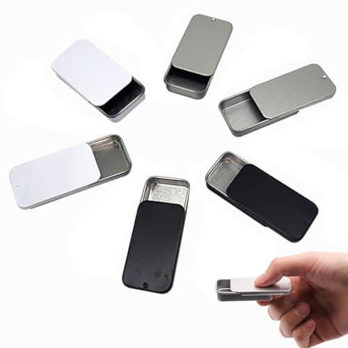 Kleine Metallbox-Behälter, 6 Stück, Leere Metallbehälter mit Schiebedeckel, 6 x 3,4 x 1,1 cm, Rechteckige Aufbewahrungsbox, Behälter für Süßigkeiten, Schmuck, Basteln, Pillen, Überlebensset kleine