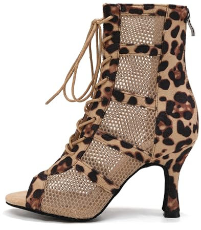 AOQUNFS Stivali da Ballo Latino Americano Donna Tacco Alto Stivaletti da Ballo de Salsa Tango Bachata Pratica And Performance,L446-8.5-Leopardo,EU37