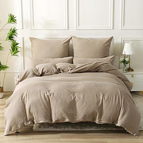 SOULFUL Housse de Couette 240x260 Gaze de Coton Beige-Café, Parure de Housse de Couette avec Fermeture Éclair, Certifié Oeko-TEX, Parure de Lit 2 Personnes 240x260 cm avec 2 Taie d'oreiller 65x65 cm