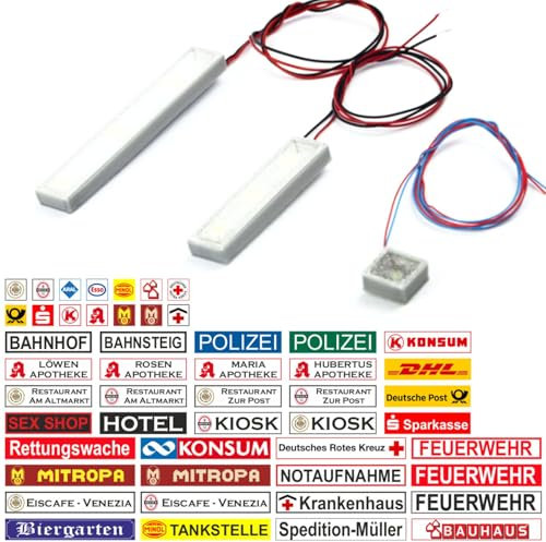 Overdrive-Racing H0 LED Schild Beleuchtet - 1:87 Bausatz Werbeschilder - Feuerwehr Post Tankstelle DDR, H0 LED Schilder:Feuerwehr -rot- 48x8mm