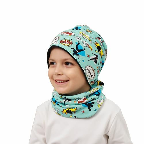 MAKFORT Enfants garçons filles bonnet écharpe tube set différents motifs avec ou sans non-tissé matériau doux stretch & entretien facil - printemps été automne hiver