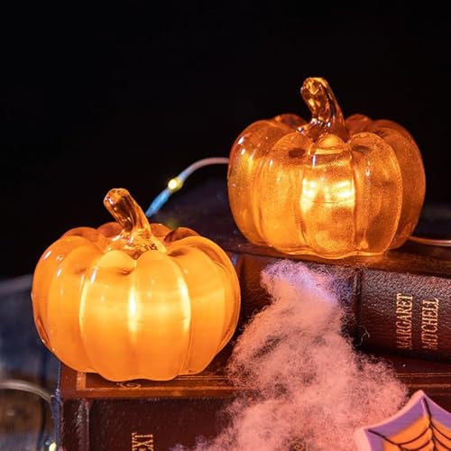 Halloween Deko Glas Kürbis Laterne, Herbst Dekoration Kürbis Beleuchtet Halloween Deko Kürbis Lampe Für Erntedankfest Halloween Kostüm Requisiten Tischdeko Innen Party Deko
