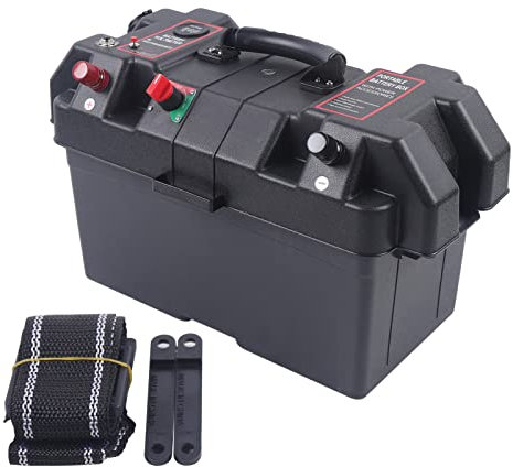 HUSPOO Leisure Battery Box, Large Battery PP Box, Multi-Function USB with Fixing Straps and Large Capacity Straps for Car Caravan Camper Boat Motorhome, 44 * 24.5 * 27cm