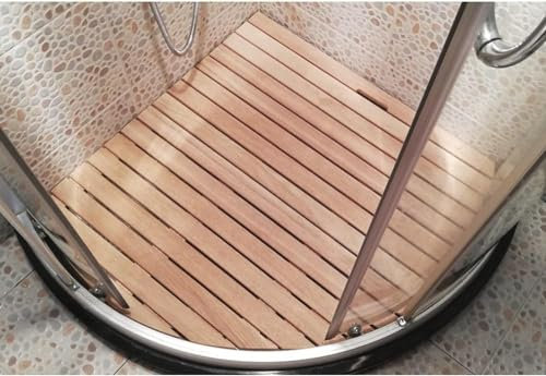 Badematte aus Holz, Naturholz, rutschfeste Bodenmatte für Badezimmer, große, robuste Abflussbrett, Sektor-Eck-Dusch-Lattenplattform (Größe: 90 x 90 cm, Farbe: helles Holz)
