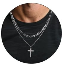 Kenivira 2Pcs Halskette Herren Kreuz Kette Halskette für Männer Kreuz Anhänger Halskette Silber/Gold/Schwarz Kubanische Kette Halskette Schmuck Geschenke für Männer