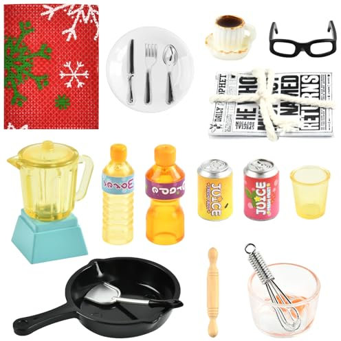 Accesorios Casa de Muñecas, 19 PCS Accesorios en Miniatura, Miniaturas Accesorios Cocina, Miniatura Casa Muñecas Accesorios, Juego de Bebidas de Casa de Muñecas, Regalos de Cumpleaños para Niños