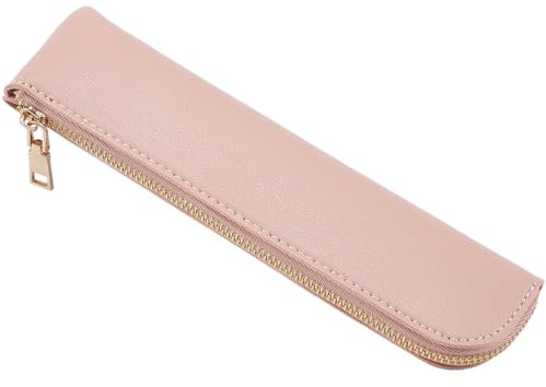 GORGECRAFT Trousse de Rangement pour Papeterie en Cuir PU Étui à Crayons Design Fin Souple Petite Pochette Esthétique pour Stylos Couleur Unie Portable Fermeture Éclair Trousse de Maquillage Rose