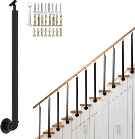 Columnas de balaustres de metal negro de montaje lateral con soportes de ángulo ajustables de 270° y kit de tornillos, valla de barandilla de poste de barandilla de escalera moderna y sencilla(80cm(31