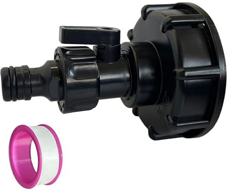 IBC Tank Adapter mit Stecker für System Gardena Gartenschlauch, IBC Tank Zubehör IBC Tankdeckel Adapter S60x6 zu 3/4 mit Regulierventil Steckkupplung kompatibel mit Gardena-System (1 Stück)