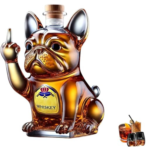 CVQJL Funny French Bulldog Whiskey Bottle, 3D Middle Finger French Bulldog Whiskey Decanter, Engraved Bulldog Shaped Whiskey Glasses, Unique Wine Decanter Gifts for Men Dad,Husband,Home Bar A type