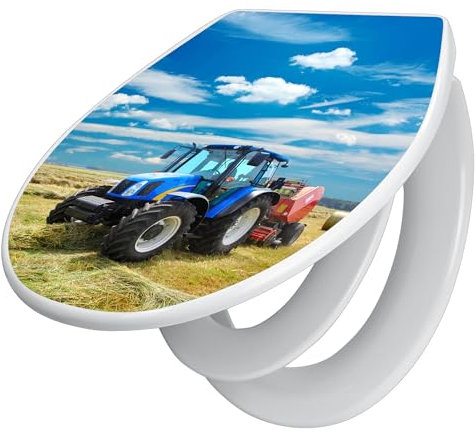 banjado Familien WC Sitz mit Absenkautomatik 44,5x37cm / Klodeckel/Klobrille mit Kindersitz aus hochwertigem Polypropylen/Toilettensitz Kindersitz integriert Motiv Traktor