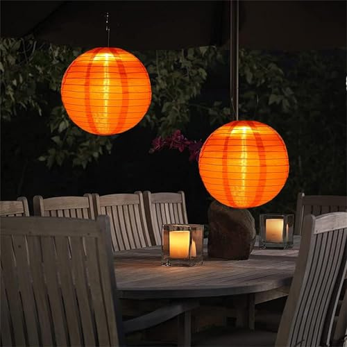 Lampions Solar Außen Wetterfest, 2 Stück Nylon Led Lampions Outdoor Solar Gartenlaterne Solarlampions für Außen Hängend Warmweiß mit Fransen für Garten, Hof, Terrasse, Hochzeit (##/30cm/Orange)