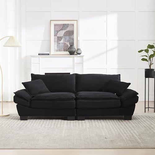 AUKWIK Modernes 2 Sitzer Sofa Doppelsofa, Kleines Stoffcouch mit Armlehne, Ecksofa Couch Loungesofa mit 2 Kissen für Wohnzimmer/Wohnung/Büro, Schwarz