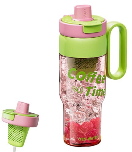 Generisch Trinkflasche Mit Deckel - 850 ml Trinkflasche Mit Teefach Und Strohhalm - Sportbecher Mit Trinkhalm, Griff Für Training Und Alltag, Spülmaschinengeeignet