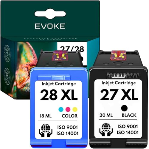 EVOKE 27 28 Patronen Set kompatibel zu HP deskjet 3320 3420 3520 3650 3745 (Set Schwarz + Tricolor) 860 Seiten 38ml