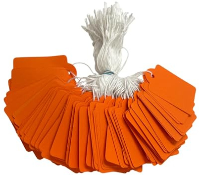 Pack of 100 Large Orange Strung Tags Price Tickets 36 x 53mm