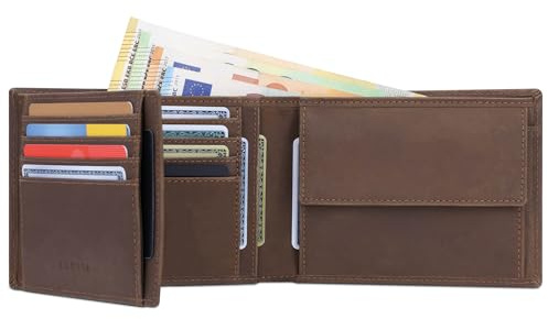 KORUTA Geldbörse Herren Leder Braun mit RFID Schutz I Echtleder Portemonnaie Groß I 13 Fächer I Geldbeutel für Männer I Brieftasche Wallet Portmonee aus echtem Leder Braun (Hunter)