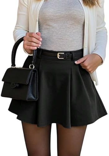 GORGLITTER Rock Damen Elegant Kurz Minirock A-Linie Faltenröcke Hoher Taille Partyrock Preppy Freizeitrock Skaterrock Festival Outfit Schwarz L
