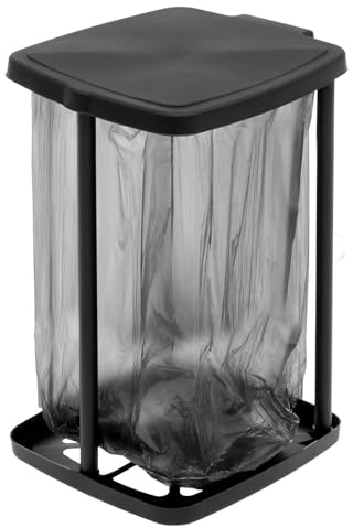 Eyoulife Bin Bag Holder with Lid, Fits 25-67L Liners, Black | Adjustable HeightRubbish Bag Stand with Hinged Lid, Fits 25-67L Liners for Kitchen, Camping and Outdoor Events