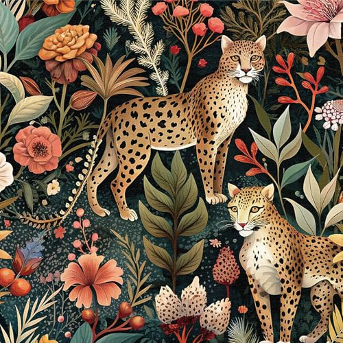 ICYEHAO Self Adhesive Forest Wallpaper,44 x 300cm Jungle Animal Woodland Wallpaper Tropical Animal Leopard Plants Floral Leaf Wall Paper Self Adhesive Furniture Wrap for Living Room,Bathroom,Cabinet