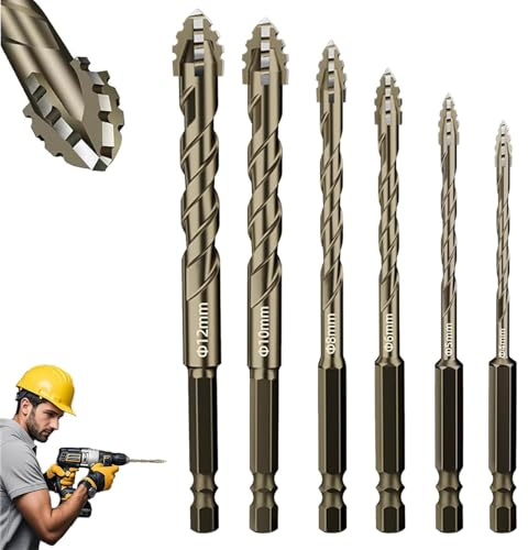 Masonry Drill Bits for Brick Walls,4 Blade Eccentric Concrete Drill Bit for Concrete Glass Cement Tile,Carbide Drill Bit Masonry Drill Bits Set (Set of 6)