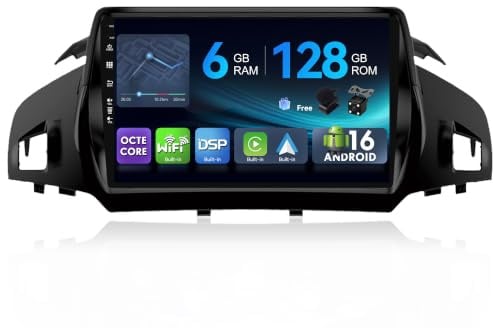 [6G+128G,Octa-Core] - MSD Autoradio für Ford Kuga (2013-2018) | Android 16 GPS Navi Radio | CarPlay Android Auto Lenkradsteuerung Dual-Band WiFi DSP DAB | Rückfahrkamera MIC | 2 Din 9 Zoll