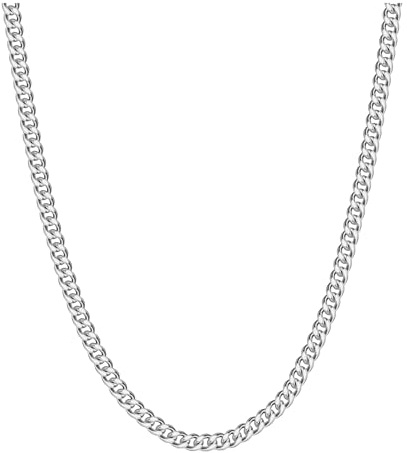 CHENGBEI 925 Sterling Silver Flat Curb Chain Necklace - 4/6mm Unisex Layering Chain, Minimalist Collar Style for Men & Women