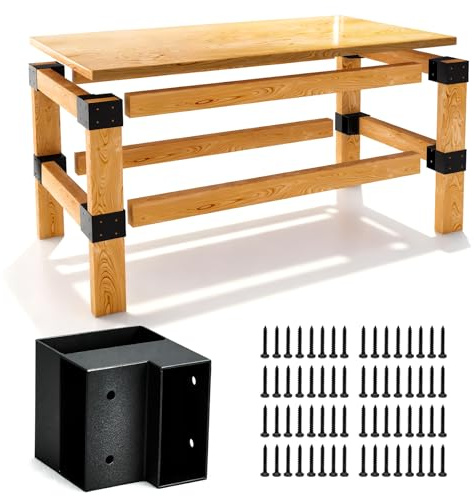 Robustes Werkbank-Halterungs-Set, 3-Wege-Eckwinkel, rechtwinklig, DIY-Werkbank-Set für 2 x 4 Holz (tatsächlich 3,8 x 8,9 cm), Innen- und Außenregal, Garagenregale, Arbeitstisch, Hobelständer