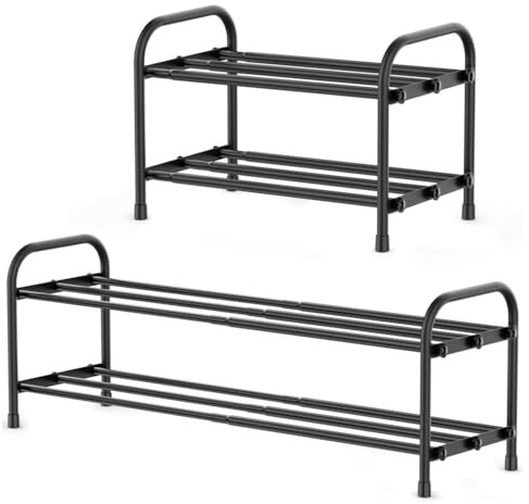 Kepuarm Erweiterbares Schuhregal, 45 – 80 cm, Adjustable, Schmal Ausziehbar Platzsparend Schuh Regal, Klein Metall Schuhschrank Schuhregal Organizer für Flur, Garderobe, Eingangsbereich (2 Etagen)