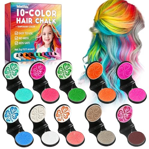 10 Colores Diferentes tiza para el cabello, Tizas Para el Pelo Set, Coloración capilar temporal, Lavables Tinte para Cabello, Brillante/Temporal/Portátil, Ideal para fiestas y eventos especiales