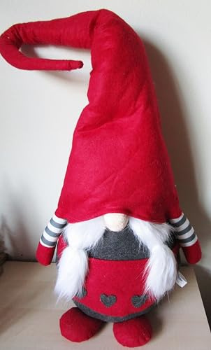 Generisch Wichtel groß XXL Textil (Filz mit Plüsch) grau - rot - weiß Deko Weihnachten Figur 95 cm hoch Weihnachtsmann - wählbar (Wichtelfrau)
