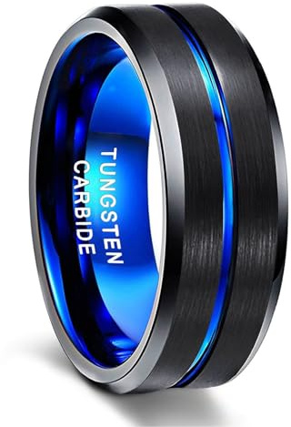 RDSGYZ Verlobungsringe Wolfram, Trauring Damen Herren Einzeln 6MM 8MM Matt mit Rille Bandring Eheringe Unisex Ringe Hochzeit Schwarz Blau