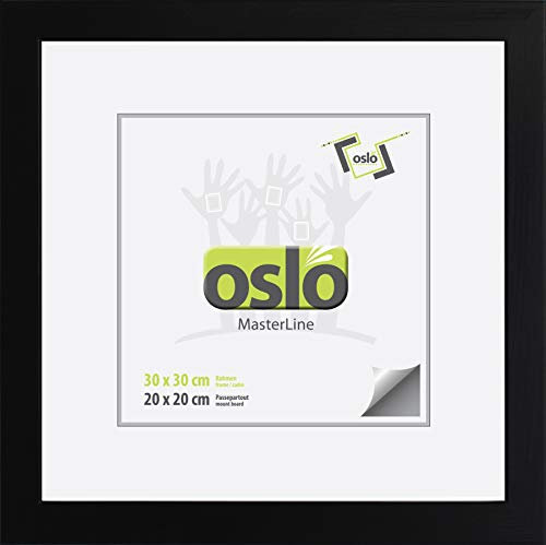 OSLO MasterLine Bilderrahmen 30 x 30 quadratisch schwarz Holz massiv Floatglas zum Aufhängen Foto-rahmen Echtholz