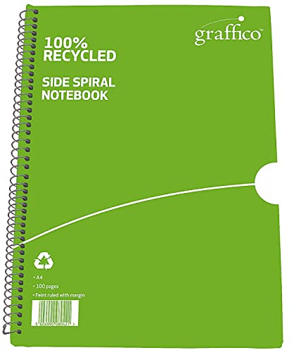 GRAFFICO A4 Recycled Spiral Bound Feint Ruled 100 Pages Notebook