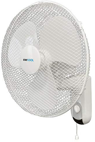 STAYCOOL 16in / 40cm Wall Fan / 3 Speed Settings / 70 Degree Oscillation / Vertical Tilt / Pull Cord Operation / 45w / Quiet Motor / Easy Installation / Safety Grill / Wall Mountable / F1421WH / White