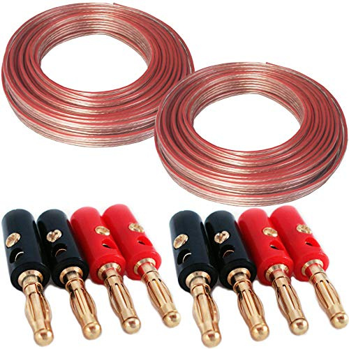 20M Speaker Cable & 8 Banana Plugs - Stereo/HiFi Sound System - Wire Reel Loud