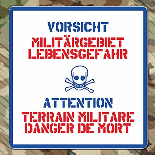 Sticker mural décoration murale décoration murale – Prudence Zone Militaire Stickers Attention Terrain militaire Danger de Mort Risque de vie (30 x 29 cm Rouge + Bleu) # A311
