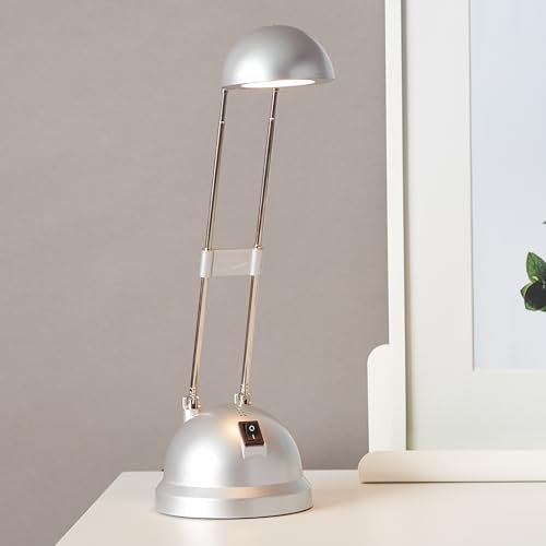 Lightbox LED Schreibtischlampe mit warmweißem Licht & Wipp-Schalter - schwenkbare Tischleuchte in Titan Optik - Kunststoff/Metall 44cm Höhe