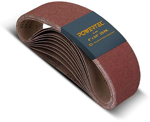 POWERTEC 110090 100 x 610mm Sanding Belts | 80 Grit Aluminum Oxide Sanding Belt | Premium Sandpaper for Portable Belt Sander – 10 Pack