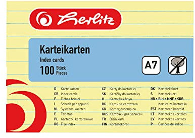 Herlitz Karteikarten A7 liniert VE=100 Stück gelb, 1150713