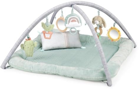 Ingenuity, Gimnasio de Actividades acolchado para Bebés, Calm Springs, 6 juguetes y un cojín, arco de juegos removible, alfombra de juego premium ultra suave fácil de lavar, de 0 a 12 meses