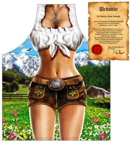 lustig bedruckte Bayern Grill und Kochschürze: Alpenmodel SIE mit einer GRATIS Urkunde Einheitsgröße