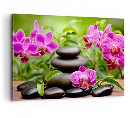 Moderne Impression sur Toile 100x70cm Image Tableau Decoration Murale Fleurs pierres bambou décoration Tableaux Decoratifs Muraux Chambre Horizontal Deco Cadre Décoration Salon Art Wall AA100x70-2687