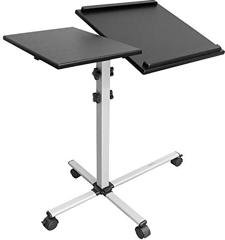 Mount-It! Projector Stand Mobile Projector Cart with Laptop Shelf on Wheels, Heavy Duty Two Shelves Height Adjustable Laptop and Projector Presentation Trolley in Black