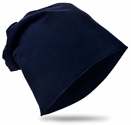 Baby Kinder Jersey Slouch Beanie Long Mütze Unisex Unifarbe Baumwolle Trend, SchwarzbLau, 59-62cm Kopfumfang