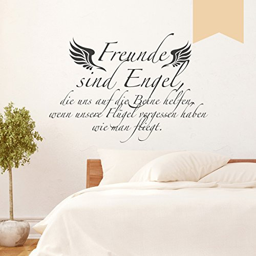 WANDKINGS Wandtattoo - Freunde sind Engel, die uns auf die Beine helfen, wenn unsere Flügel vergessen haben wie man fliegt. - 50 x 34 cm - Beige - Wähle aus 5 Größen & 35 Farben