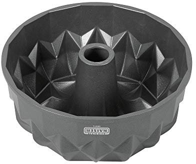WMF Original Kaiser Inspiration Design Gugelhupf Backform 25 cm, Bundform mit geometrischer Oberflächenstruktur, Aluminiumguss, Kuchenform antihaftbeschichtet, Silber, Modern, Geometrisch